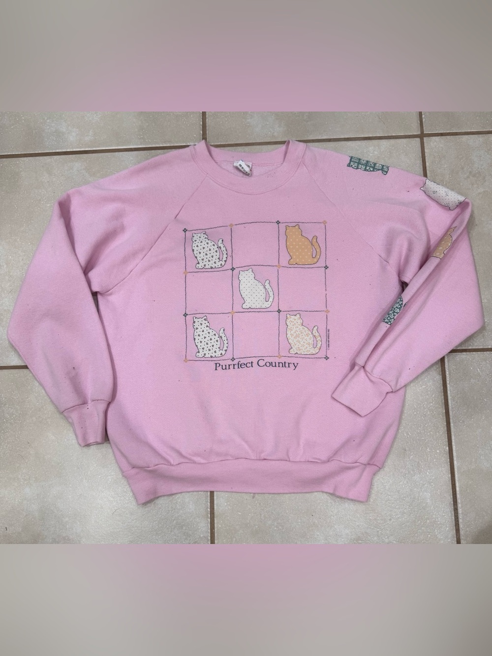 Vintage Fruit of the Loom Pink 'Purrfect Country' Cat Graphic Sweatshirt